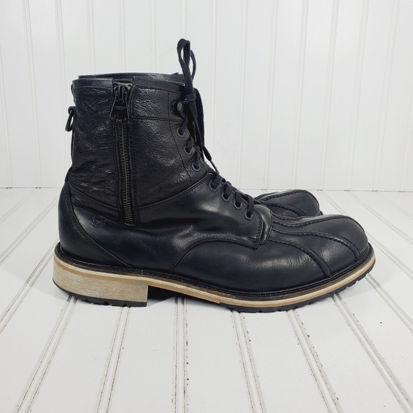 Andrew Marc Rutland Black Leather Lace Up Zip Boots - Picture 5 of 12
